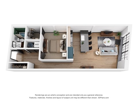 Floor plan for 1 bed, 1 bath, 760 sqft
